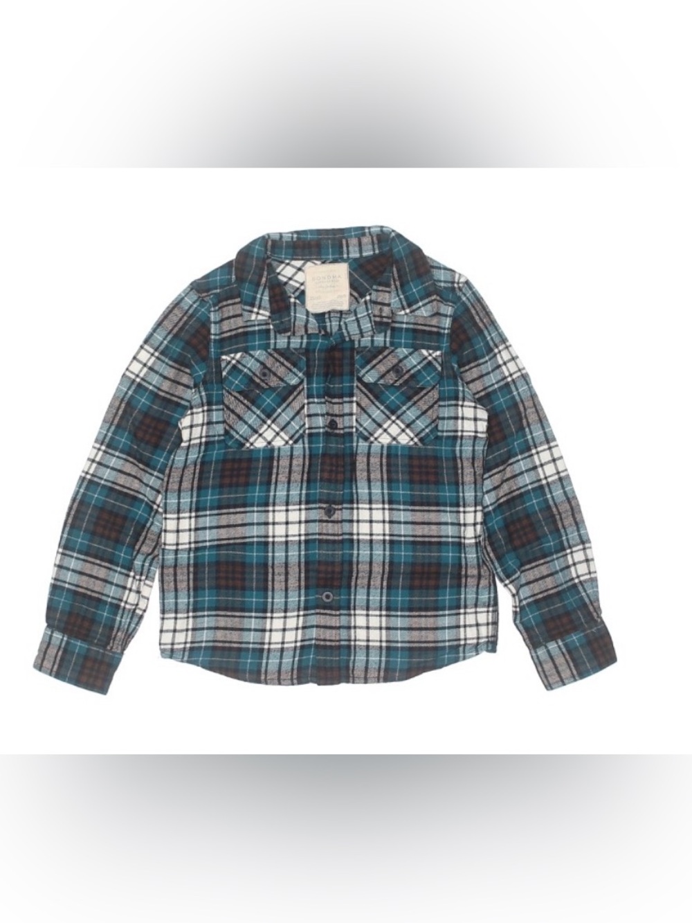 SONOMA Kids Plaid Flannel Button-Up Shirt in Teal & Brown
